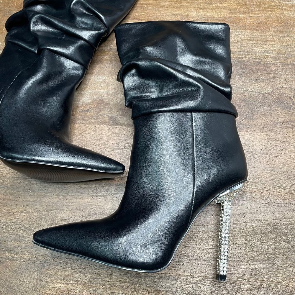 Azalea Wang Akira Black‎ Stiletto Boot Size 7 Rhinestone Glam Sexy Club Dancer